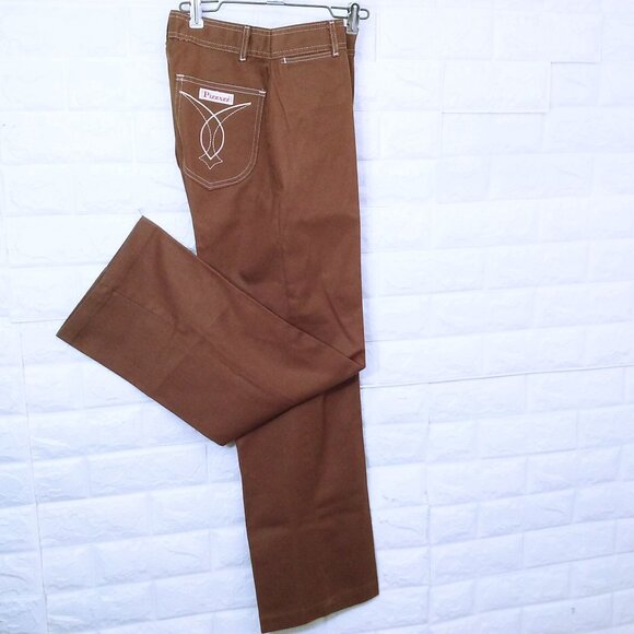NWOT Vintage 70s Pizzazz Mod Retro Disco Pant Jeans -10 Pockets Wide-Leg Brown - Picture 2 of 12